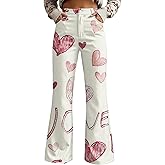 pezcbokt Valentines Day Pants Valentine's Day Women's High Waisted Wide Leg Jeans Heart Print Denim Pant Casual Fit Trousers