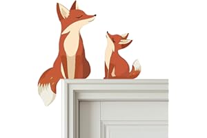 ZEARPT 2 Cute Wooden Foxes Door Topper Home Frame Decor Little Fox Door Corner Thanksgiving Gift for Mom/Dad Woodland Nursery Art 8 inches