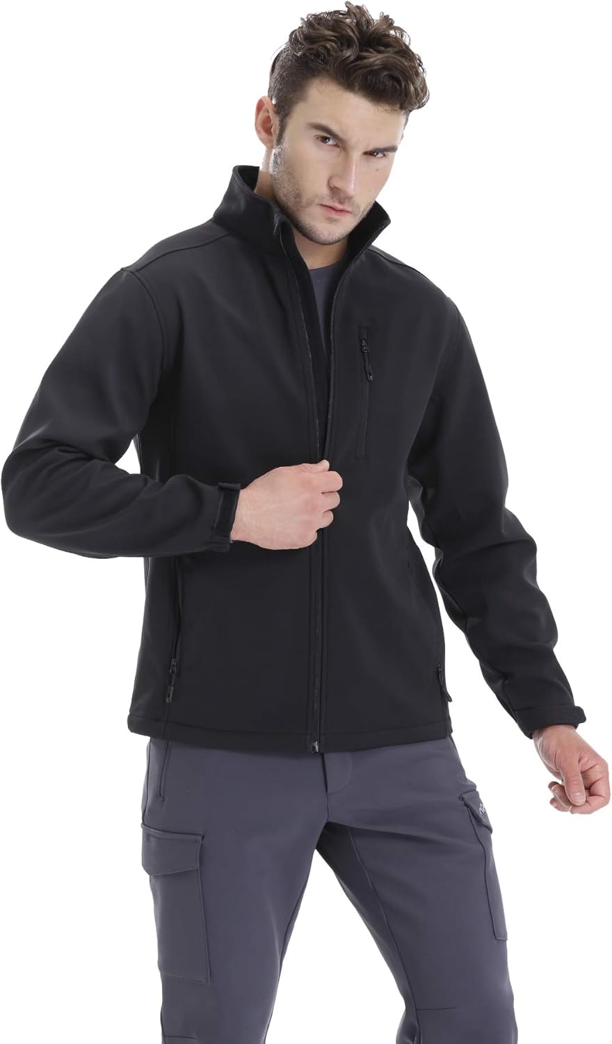 TRAILSIDE SUPPLY CO. Mens Softshell Fleece-lined Jackets/Winter Outdoor Coats/Windbreaker/Medium-weight Water-repellent.: Clothing