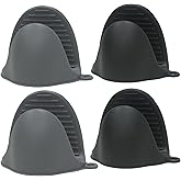 AORTDES Silicone Kitchen Oven Mitts Set, Mini Finger Protector Cooking Pinch Grips Pot Holder Toaster Oven Accessories,BBQ Baking Mittens Heat Resistant Gloves, 2 Pairs(Black and Cool Gray)