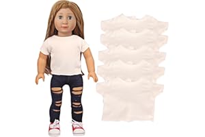 AugFrog 5 Pcs Doll T-Shirts for 18 Inch Dolls, Summer Outfit Doll Clothes Doll Accessories, Short Sleeved T-Shirts Classical Tee Fit for 18 Inch Doll - 5 Pcs White T-Shirts