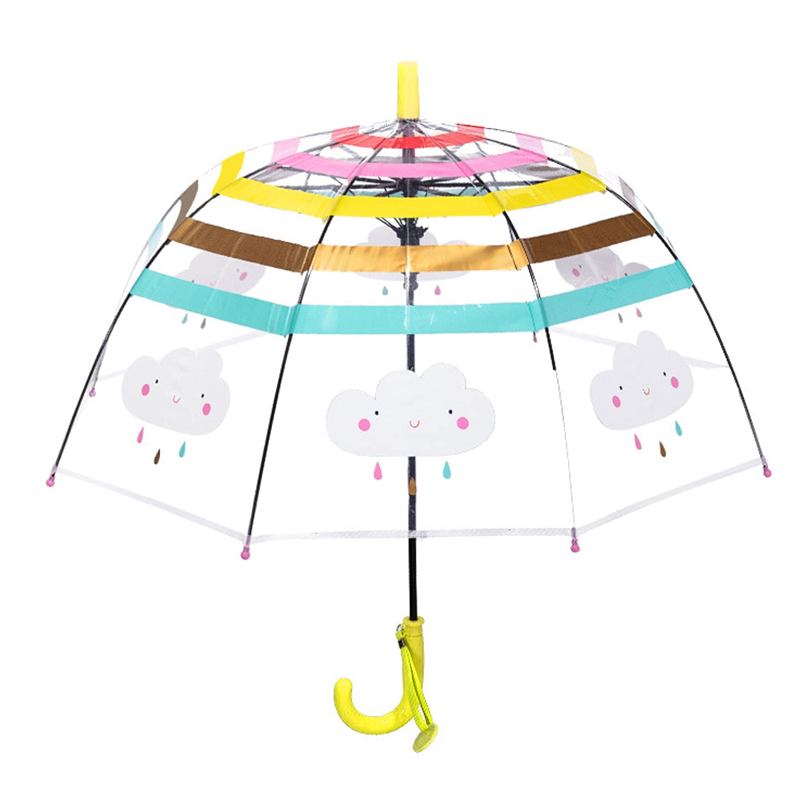 Kuppn Children Umbrella, Kids Transparent Umbrella Cartoon Cute Rainbow Cloud Arched Automatic Men and Women Clear Wind Long Handle Wind Umbrella with an Easy Grip Handle