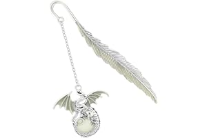 Jeffdad Feather Dragon Bookmark - Glow in The Dark Fantasy Bookmark Gifts for Women & Men (Silver Dragon)