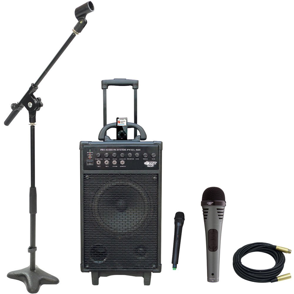 Pyle Speaker, Mic, Stand and Cable Package PWMA860I 500W