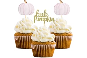 AUKOLASS Little Pumpkin Cupcake Toppers, Thanksgiving Birthday Baby Shower Fall Theme Party Decorations Gender Reveal Supplies - Set of 24 (pink)