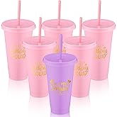 Jingmore Birthday Party Tumblers 24 oz Squad Plastic Tumblers with Lid and Straw for 20th 30th 40th 50th 60th Birthday Decorations Favor for Women Adults (Purple, Pink,6 Pcs)