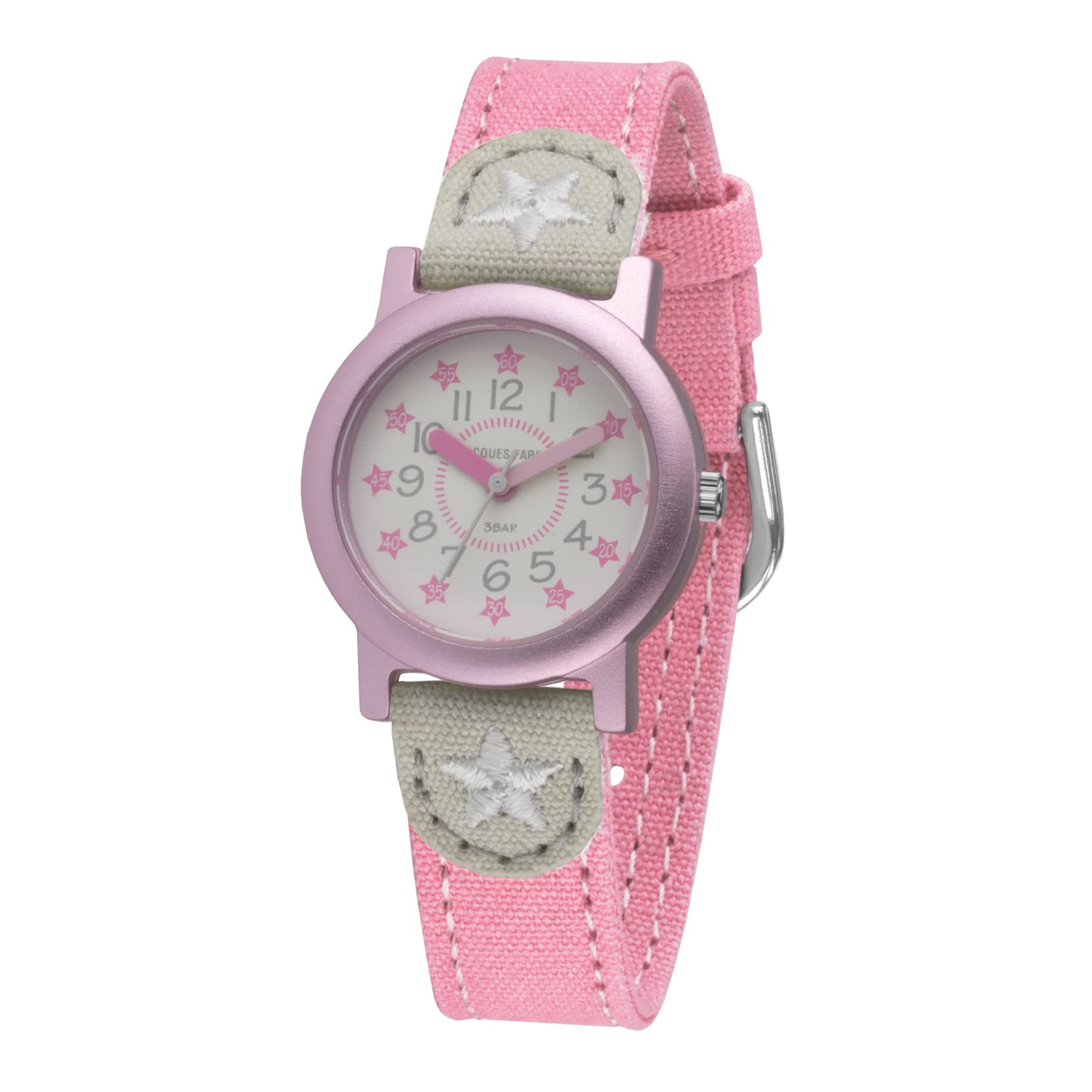 Jacques Farel ORG 02STA Eco Kids Watch with Organic Cotton, Girls, Pink Stars