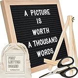Venture Scout Felt Letter Board - 10x10 inch Oak Frame with Black Felt - Set Includes 364 Changeable White 3/4 Letters and Characters, Drawstring Canvas Bag, Adjustable Wood Stand, and Craft Scissors