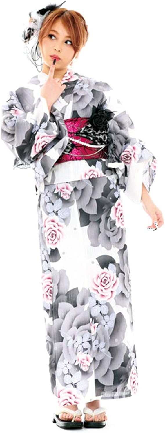 Amazon Sweet Angel 浴衣 8点 セット レディース 帯 下駄 Etc 女性 フリーサイズ 白地 薔薇 グレー ブラック ピンク モノトーン 白黒 兵児帯 ラメ ワイン れいぽよ Ys077 1 浴衣 通販