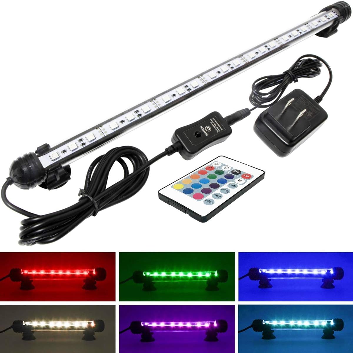 MingDak LED Aquarium Fish Light - Remote Control Flexible Dimmable LED Fish Tank Light,IP68 Waterproof Submersible Crystal Glass Marine Light - 21 LEDs 15 Inches