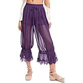Women Lace Trim Long Bloomer Pants Y2K Ruffle Pettipants Pantaloons Vintage See Through Summer Beach Cropped Pants