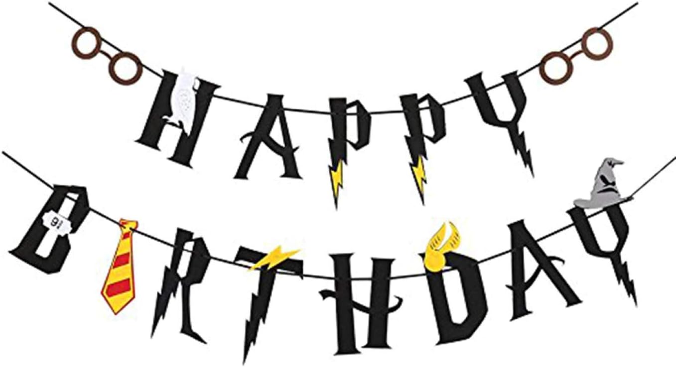 ShengshiZZ Great Harry Potter Party Supplies โ Happy Birthday Banner Felt Garland Party Decoration, Black for Home Decoration(None BK)