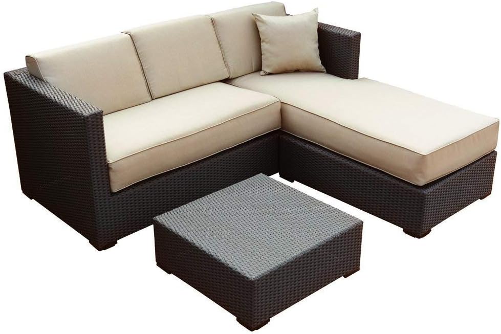 Amazon Com Abba Patio Furniture Set 3 Piece Outdoor Wicker Rattan Garden Sofa And Chaise Lounge Set With Cushioned Seat Brown Garden Outdoor