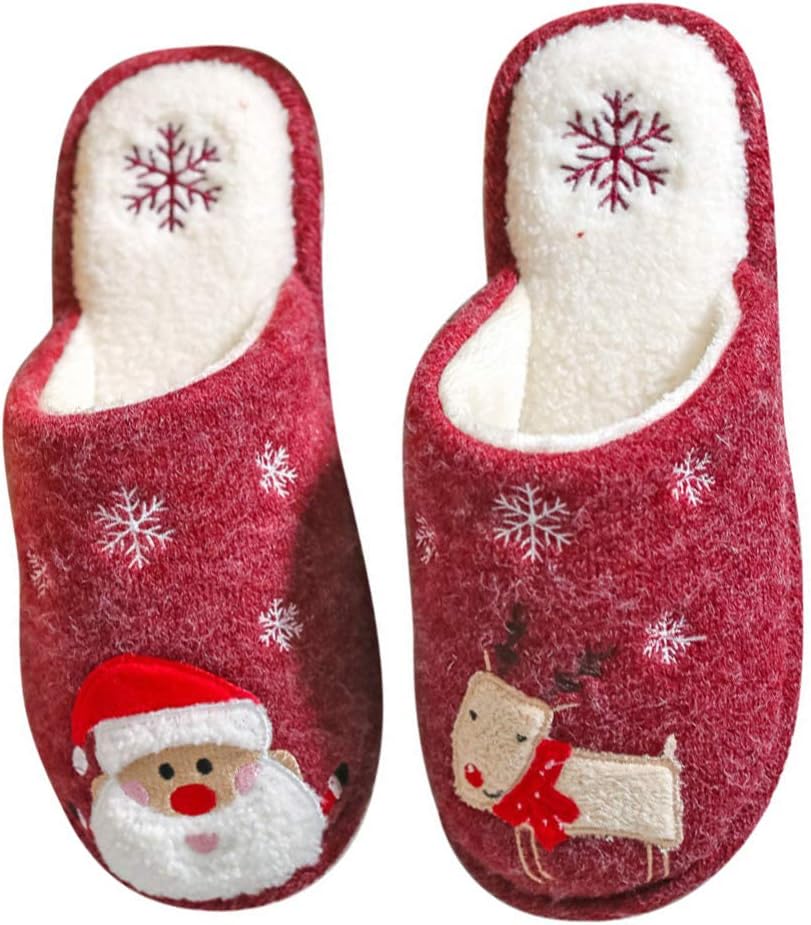 Holibanna Christmas Slippers Plush Reindeer Snowman House Shoes Fuzzy