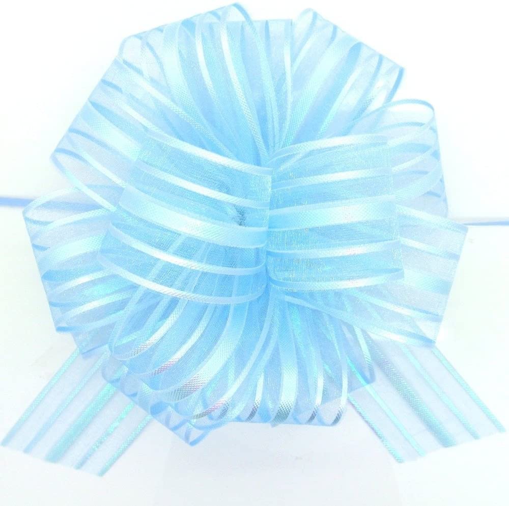 FQTANJU Pull Bow, Large, Organza, 6 Inches, 5 Pieces (light Blue)