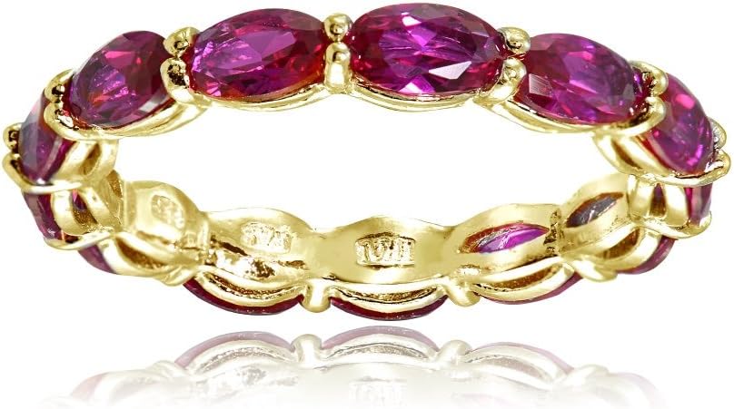 Ice GemsSterling Silver Created Ruby 5x3mm Oval-cut Eternity Band Ring