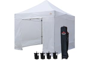 UNIQUECANOPY 10'x10' Pop Up Canopy Tent Commercial Instant Shelter, with 4 Removable Zippered Side Walls and Heavy Duty Roller Bag, 4 Sand Bags White