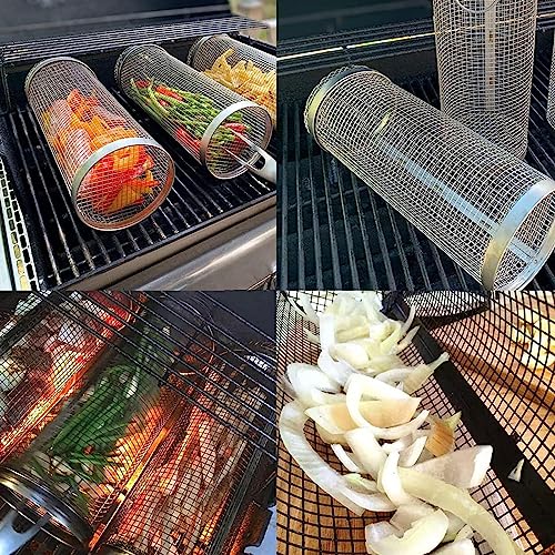 Rolling BBQ Basket Grill Baskets 2 Packs Stainless Steel For Outdoor Grill