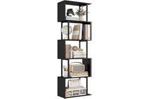 Gadroad 5-Tier Bookshelf, Narrow S-Shaped Geometric Bookcase,Modern Freestanding Display Shelves, Book Shelf Unit for Living 