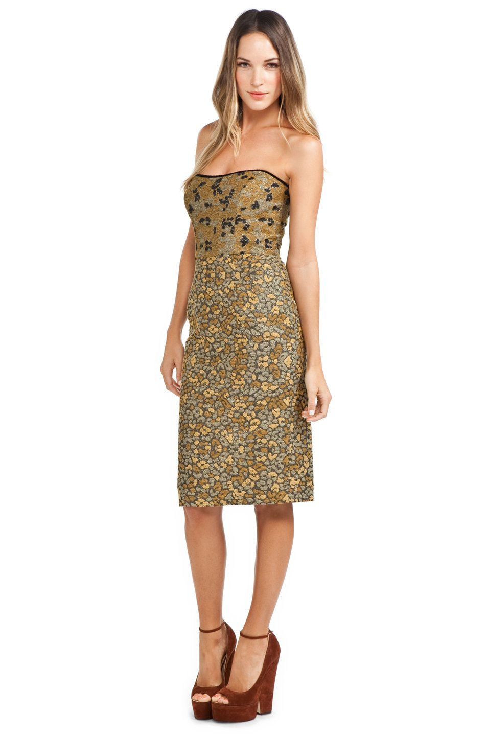 Chris Benz Countryside Corset Dress, Gold Printed Jacquard, 8