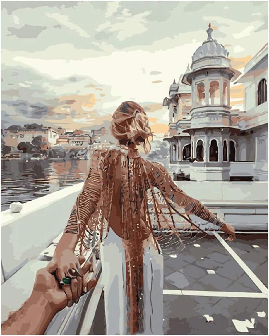 ABEUTY DIY Paint by Numbers for Adults Children Venice Water City & Holding The Hand of a Lover 16x20 inches Number Painting Art Therapy