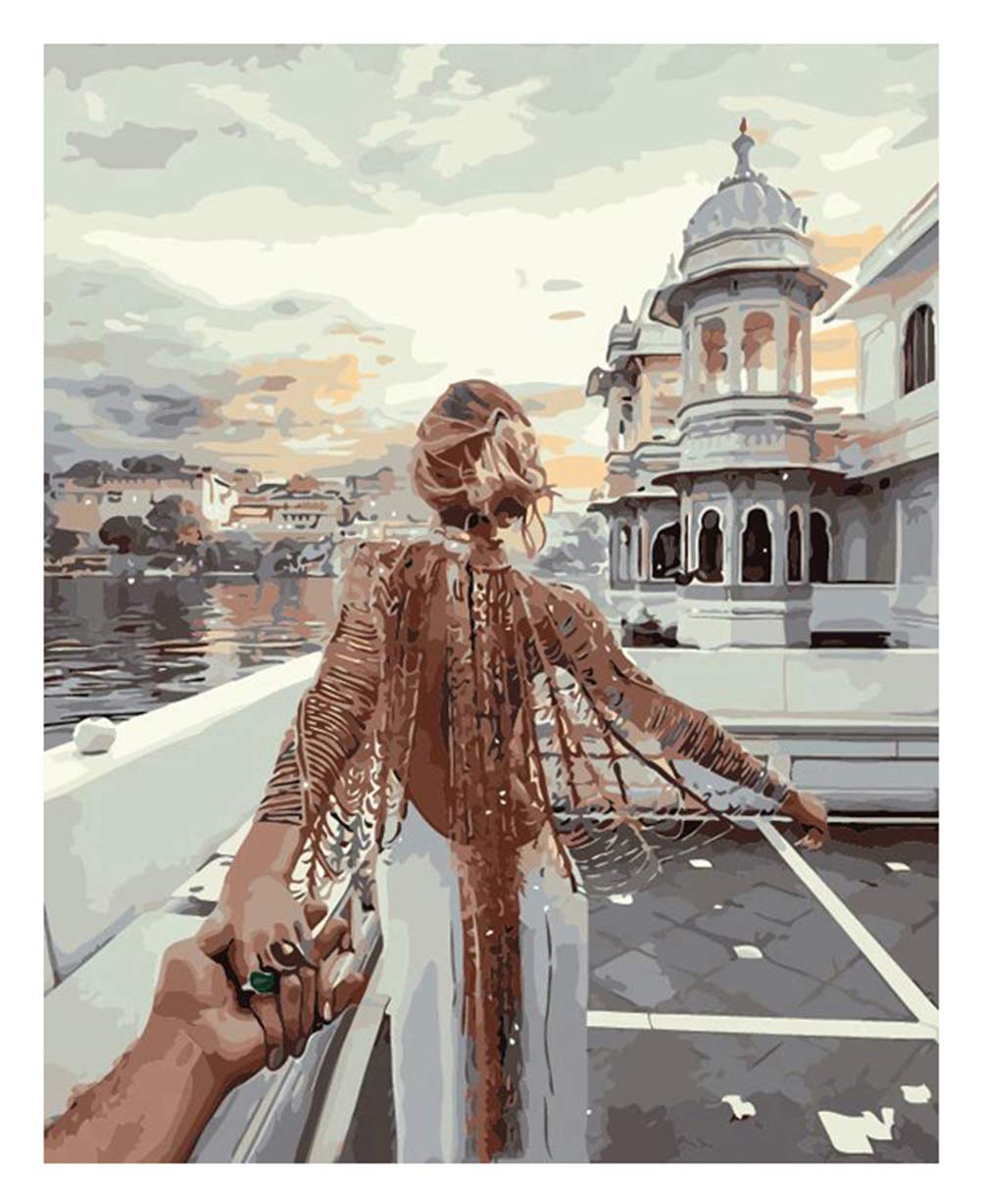 ABEUTY DIY Paint by Numbers for Adults Children, Venice Water City & Holding The Hand of a Lover 16x20 inches Number Painting Art Therapy