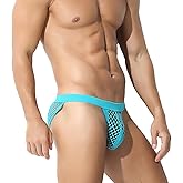 Swbreety Men's See Through Fishnet Bikini Briefs Low Rise High-leg Opening Mesh Underwear Panties
