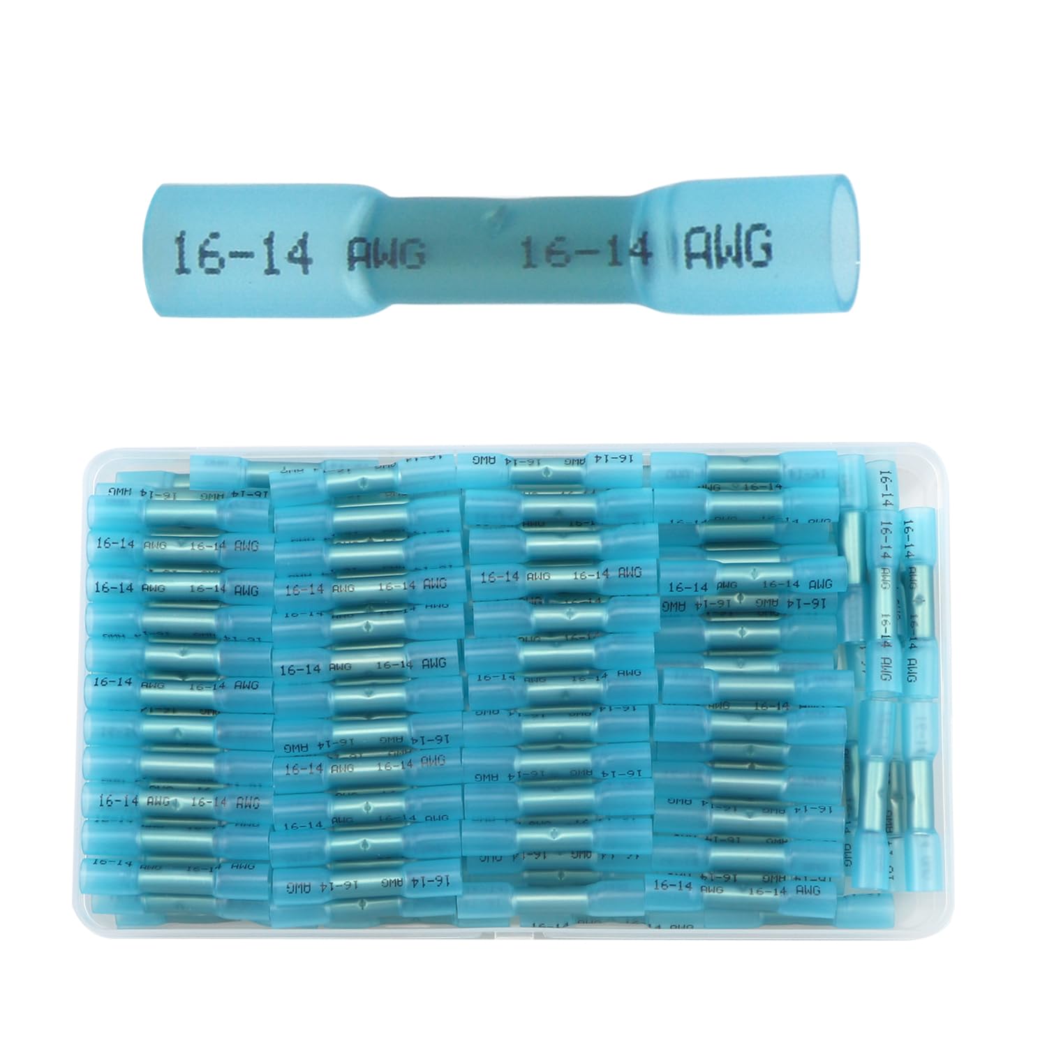 Heat Shrink Butt Connectors Kit,150 Pcs Insulated Waterproof Wire Crimp Terminals,Heat Shrink Tube Electrical Connectors,Cable Connection For Home,Factory,Cars,Ship,Distribution Box(16-14AWG blue)