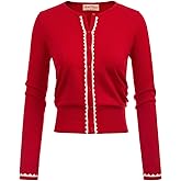 Women's Cardigan Sweater Color Block Long Sleeve Crew Neck Knit Cardigan Trendy Cropped Cardigan Shrug