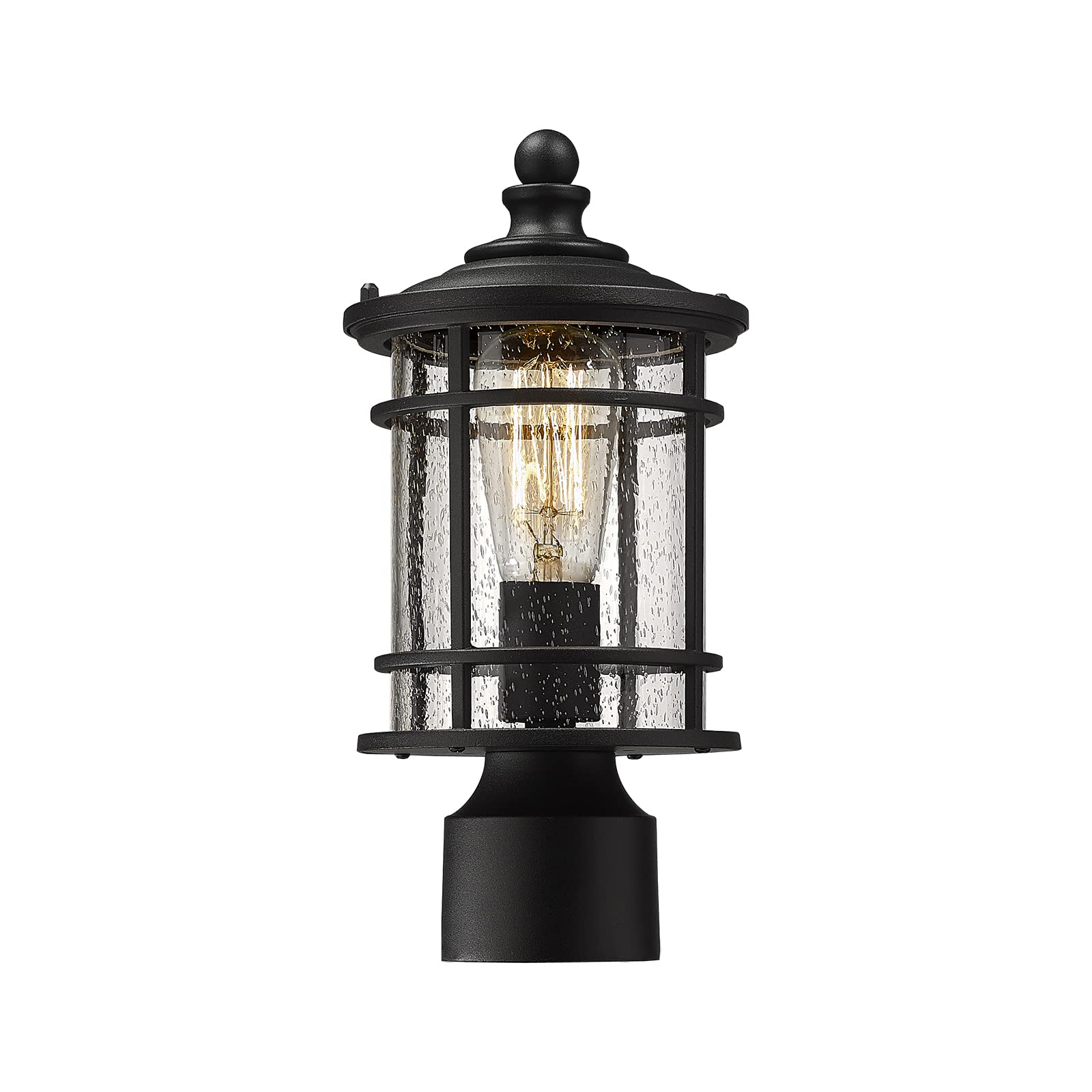 Photo 1 of Emliviar Lamp Post Light Fixture - Modern Outdoor Post Light with Seeded Glass 12.5 Inch, Black Finish, XE229P-S BK