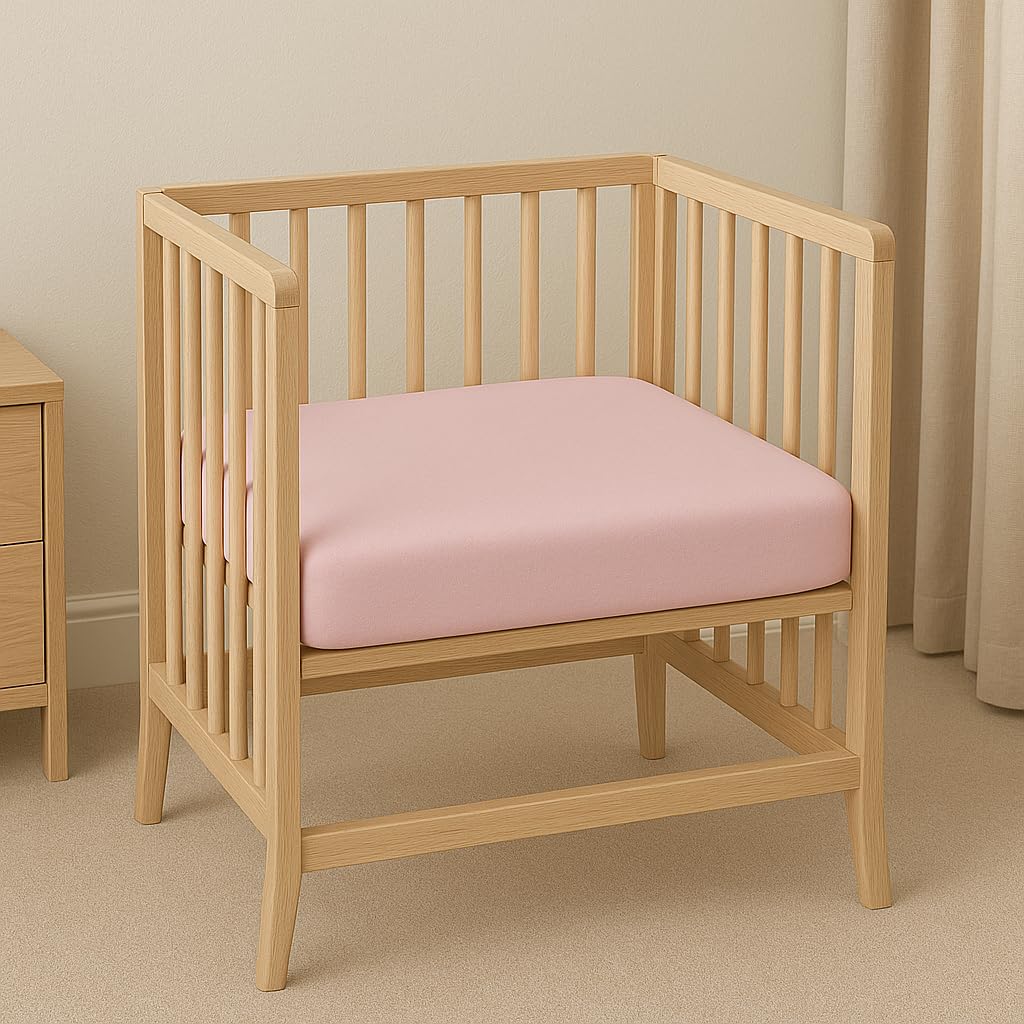 Callowesse 2 Pack Space Saver Fitted Sheets 50x100cm – Organic Cotton Baby Bedding with Elasticated Edges for Snug Fit – Soft Pink