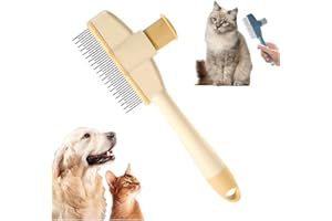 KEAOZA Self Cleaning Pet Flea Comb Grooming Brush, Pet Hair Removal Flea Comb, Multifunctional Hair Removal Combs with Long & Short Stainless Steel Teeth for Dogs Cats (brown)