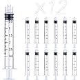 12 Pack 3ml Plastic Luer Lock Syringe, Measuring Syringe Individually Sealed for Scientific Labs, Measuring Liquids, Feeding Pets, Oil or Glue Applicator (3ml, 12)