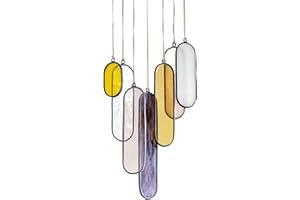 SENSORY4U Fernweh4u Sunset Stained Glass Suncatchers Window Hanging Wall Art Element Earth Tones Modern Design - Oval 7 Piece Set