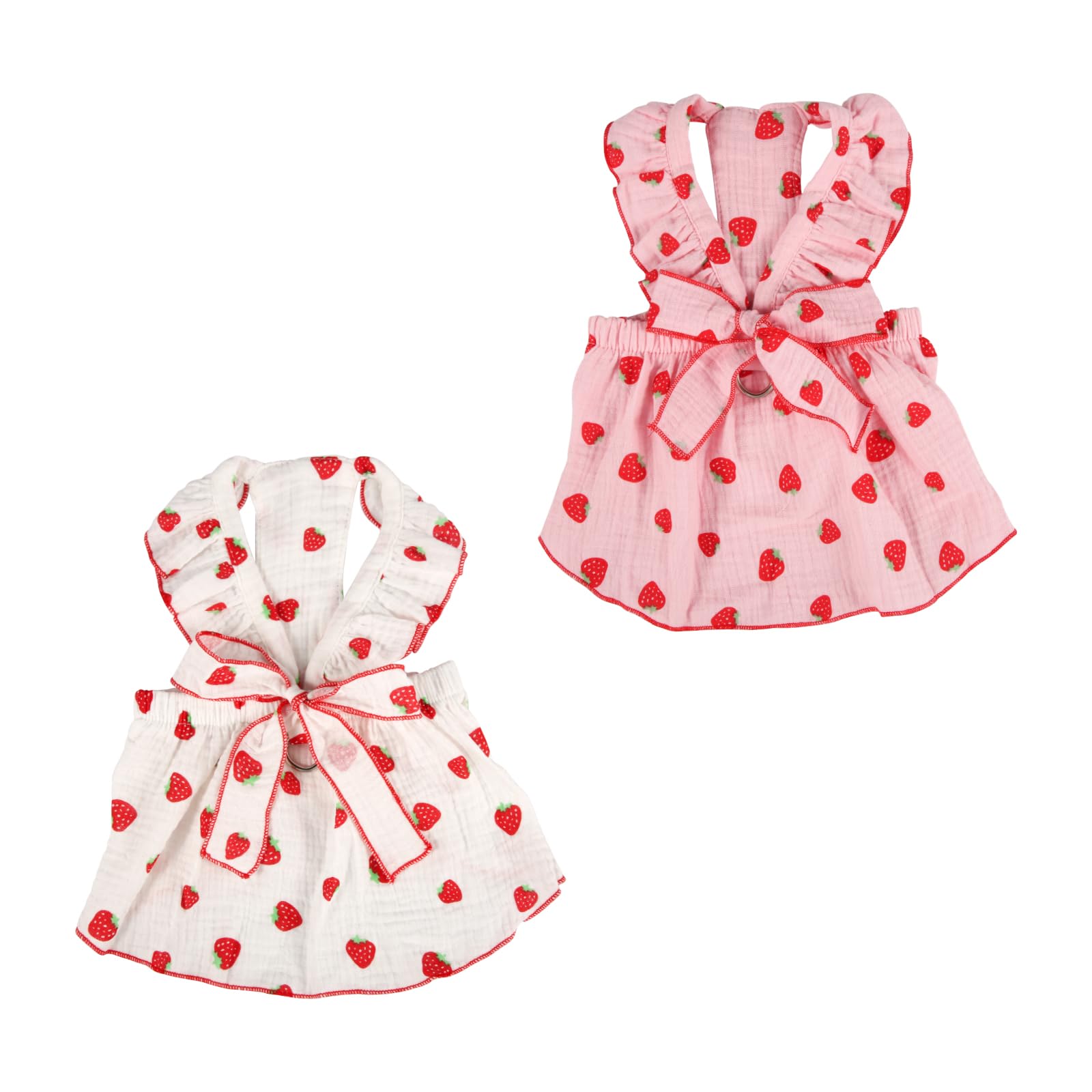 Mikovivi 2pcs Girl Dog Dresses, Strawberry Printed Bow Decoration Girl Puppy Clothes Summer Cute Kitten Skirts Pet Dresses for Small Medium Large Dog And Cat (XS)
