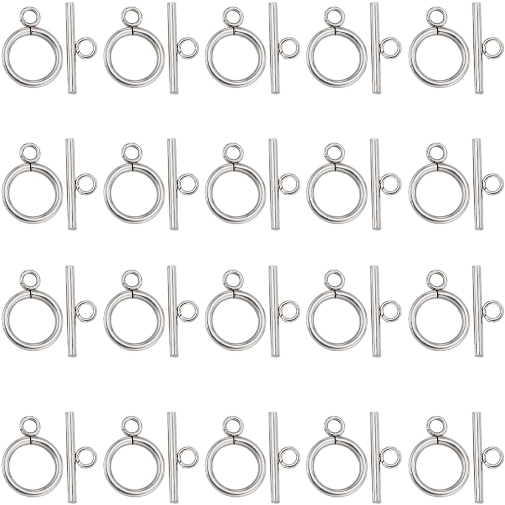 SUNNYCLUE 1 Box 40 Sets Silver Toggle Clasps OT Clasps Alloy Round Ring Links Closures Clip End Metal Stainless Steel Findings for Jewellery Making Clasps Connectors DIY Crafts Necklace Bracelet Women