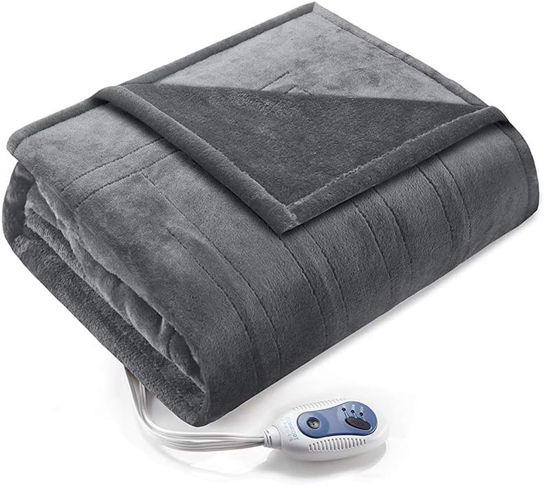 Comfort Spaces CS58-0138 Luxury Microplush 1 Piece Electric Wrap Blanket Super Soft and Warm Reversible Heated Throw Poncho with Auto Shutoff, 50"x64", Grey: Home & Kitchen
