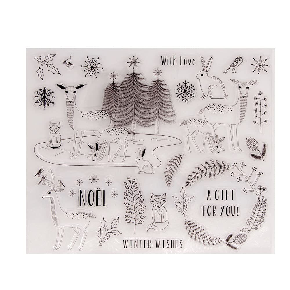 arriettycraft Winter Wonderland Christmas Tree Deer Elk Wreath Snowflakes Animals Clear Stamps for Card Making Decoration and DIY Scrapbooking