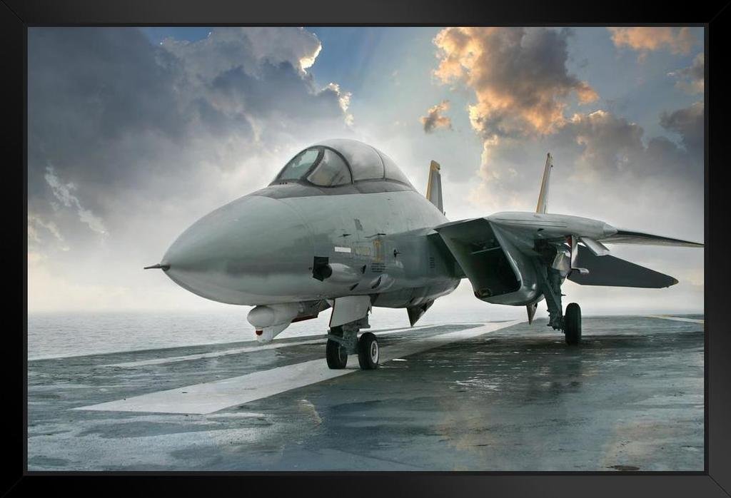 F14 Tomcat Supersonic Twin Engine Fighter Jet Photo Black Wood Framed Art Poster 20x14