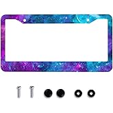 Purple Galaxy License Plate Frame - Space License Plate Cover Purple Starry Sky Aluminum Car Plate Holder Universal US-Canada 12.3" x 6.3"in 2 Hole Auto Car Tag for Men Women
