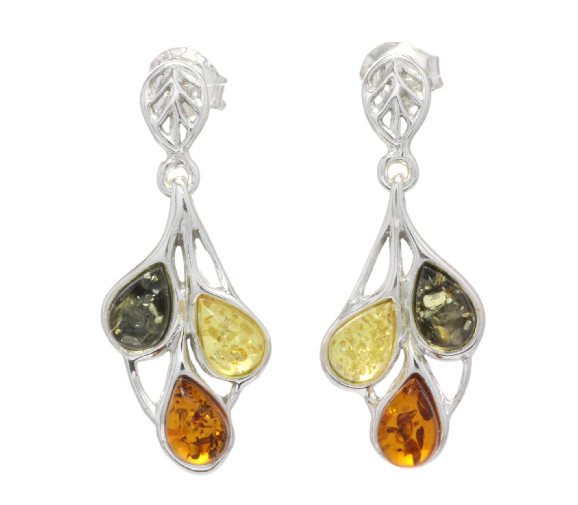 BALTIC AMBER STERLING SILVER 925 Earrings NATURAL Multicoloured Gemstone Amber Jewellery For Woman Drop Dangle Earrings