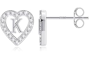 Anoup Heart Initial Stud Earrings - Gifts for Girls, Sterling Silver Post 14K Gold Plated All Over Hypoallergenic | CZ Simulated Diamond Stud Earrings | Birthday Gifts for Kids Toddlers Daughter
