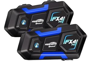 Fodsports FX4 Pro 4-Rider Motorcycle Bluetooth Intercom Headset, 1200m Helmet Communication System with Auto Call/Voice Comma