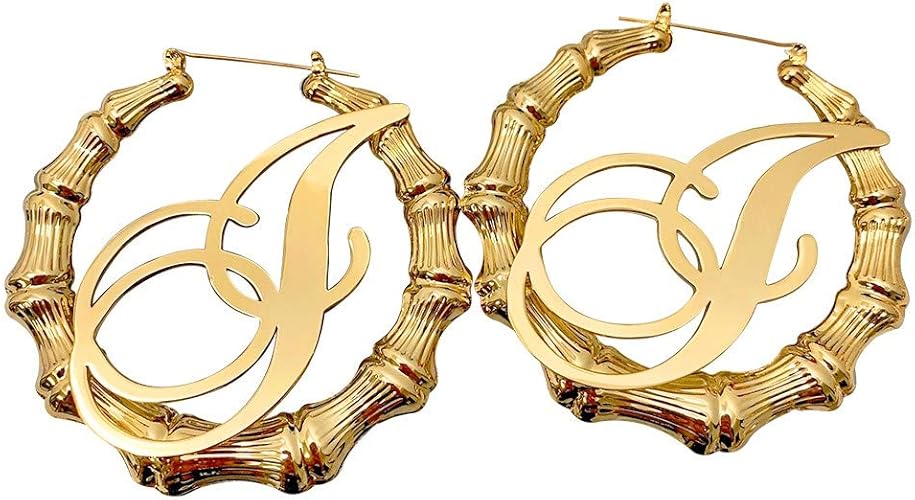 Amazon.com: Bamboo Hoop Name Earring, Custom initial Bamboo Earrings