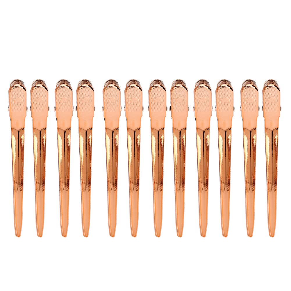 12 Pcs Duckbill Hair Clips Professional Salon Stainless Steel Clips Hairpin Hairdressing Tools for Styling and Sectioning(Rose Gold)