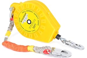 50FT RTOVZON Self Retracting Lifeline, Fall Arrest Fall Protection Dual Alloy Steel Hook Steel Wire Rope Heavy Duty Retractable Lanyard, Roofing Lifeline, SRL, Safety Lanyard