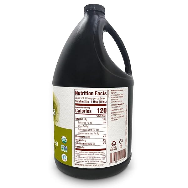 NUTIVA ORGANIC, COLD-PRESSED, UNREFINED HEMP SEED OIL FROM NON-GMO, SUSTAINABLY FARMED CANADIAN HEMP, 1 GALLON 128 FL OZ