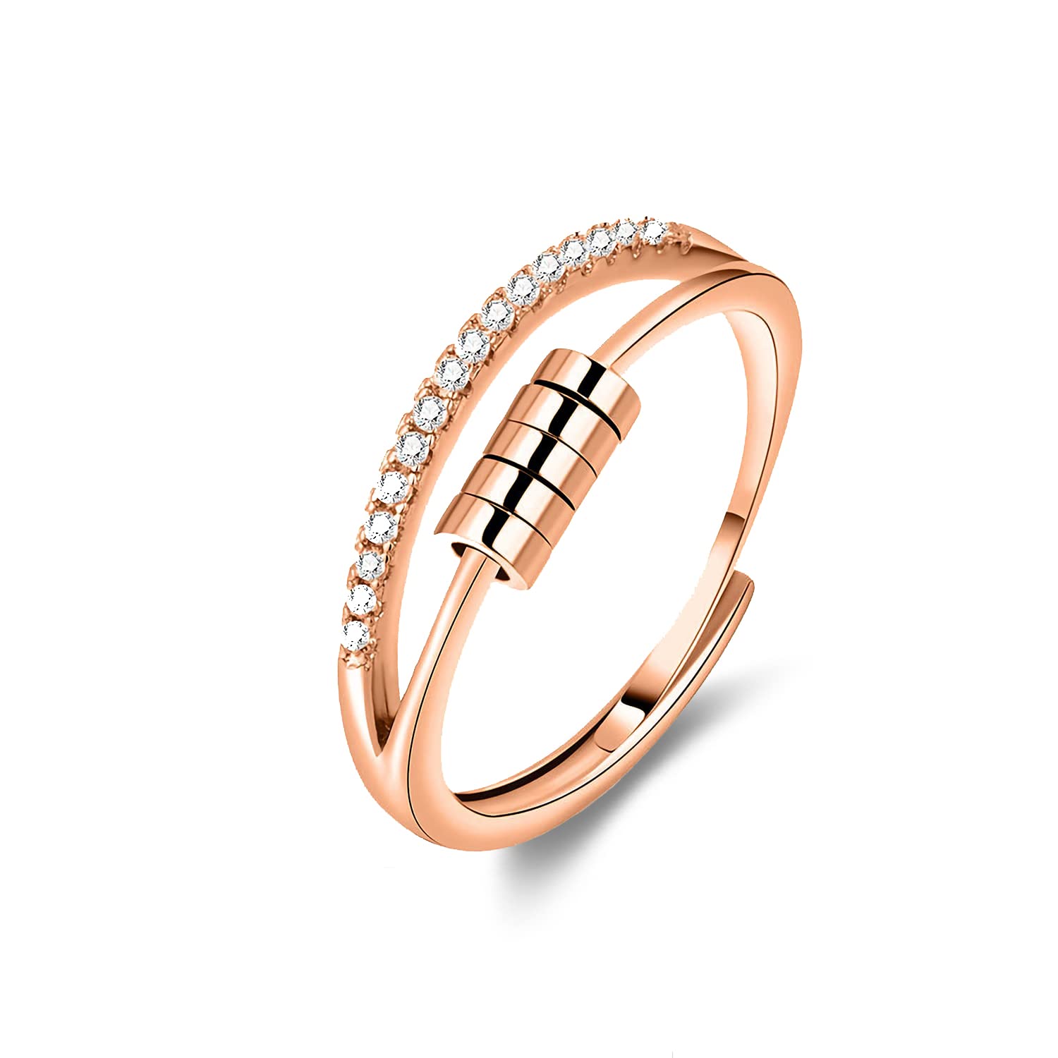 Shuxin Silver Anxiety Ring for Women, 925 Sterling Silver Fidget Ring for Anxiety, Adjustable Bands Stress Relieving Spinner Ring, Cubic Zirconia Thumb Rings for Stress Relief, Rose Gold Fidget Ring