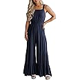 BLENCOT Jumpsuits for Women Summer Casual Loose Sleeveless Overalls Jumpsuit Ruffle Wide Leg Long Flare Pant Flowy Rompers