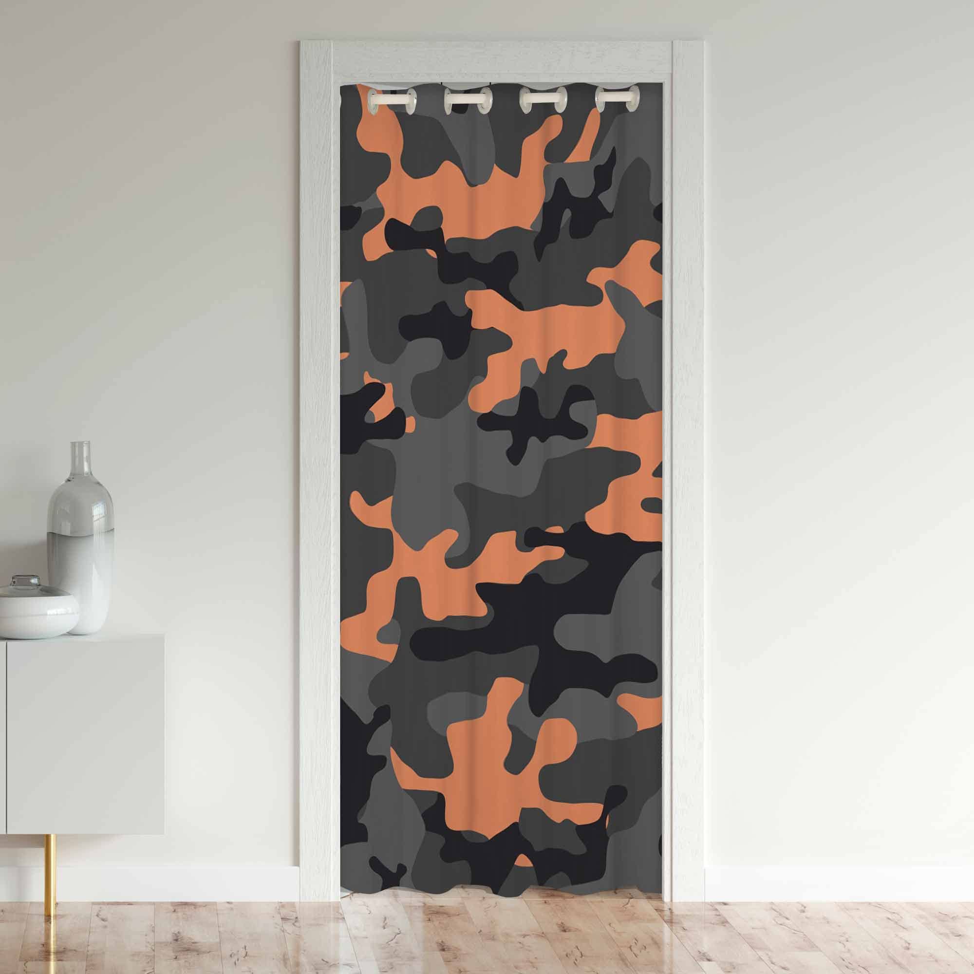 Loussiesd Camouflage Door Curtain for Doorway Privacy - Camo Closet Door Cover - Bedroom/Living Room - Orange/Grey - 30%-50% Room Darkening Blackout Insulated Thermal Curtain - 86x203cm - 1 Panel